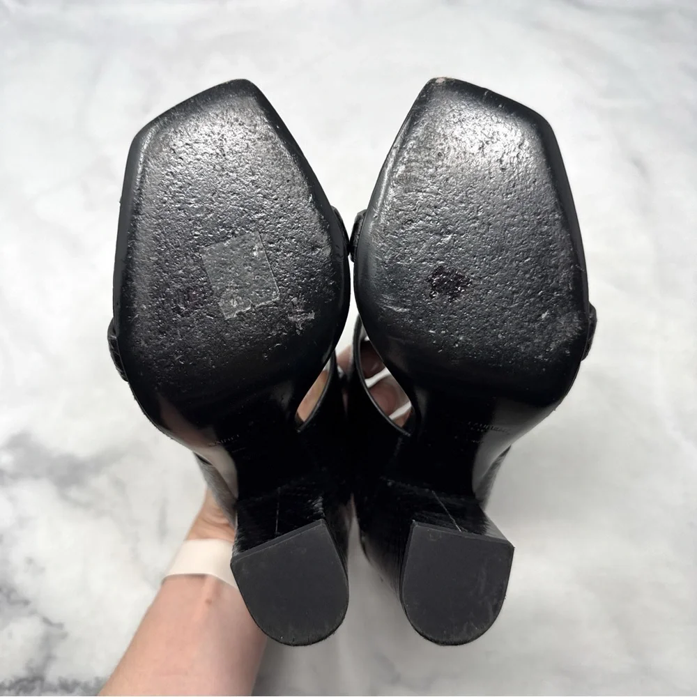 Saint Laurent Oak Snakeskin Leather Square Toe Block Heel Mule Sandal Black 38.5 - Picture 13 of 16